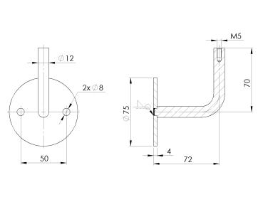 Edelstahl Handlaufstütze Handlaufhalter Handlaufträger Wandhalter zum Schrauben M5 geschliffen K320